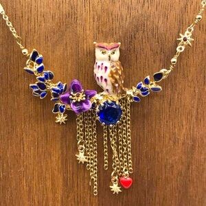 Magical owl on a branch delicate necklace